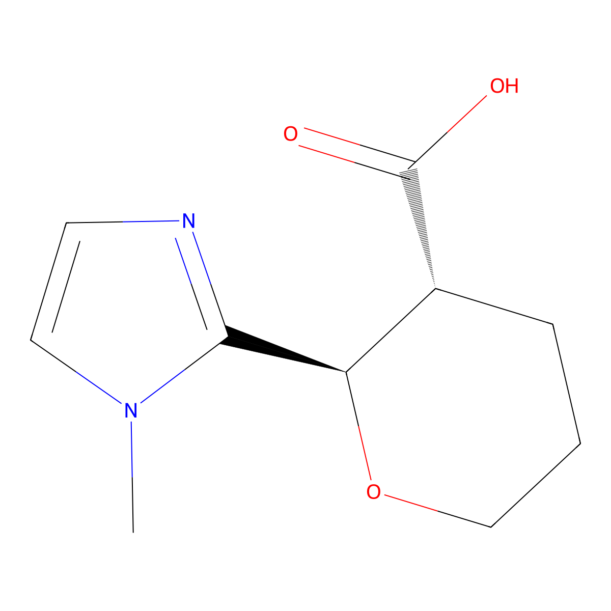 rac-(2R,3R)-2-(1-methyl-1H-imidazol-2-yl)oxane-3-carboxylic acid molecular structure, CAS 1969288-59-2