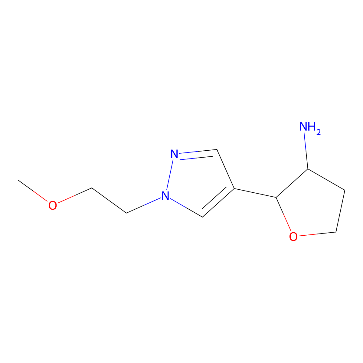 rac-(2R,3S)-2-[1-(2-methoxyethyl)-1H-pyrazol-4-yl]oxolan-3-amine molecular structure, CAS 1969288-62-7