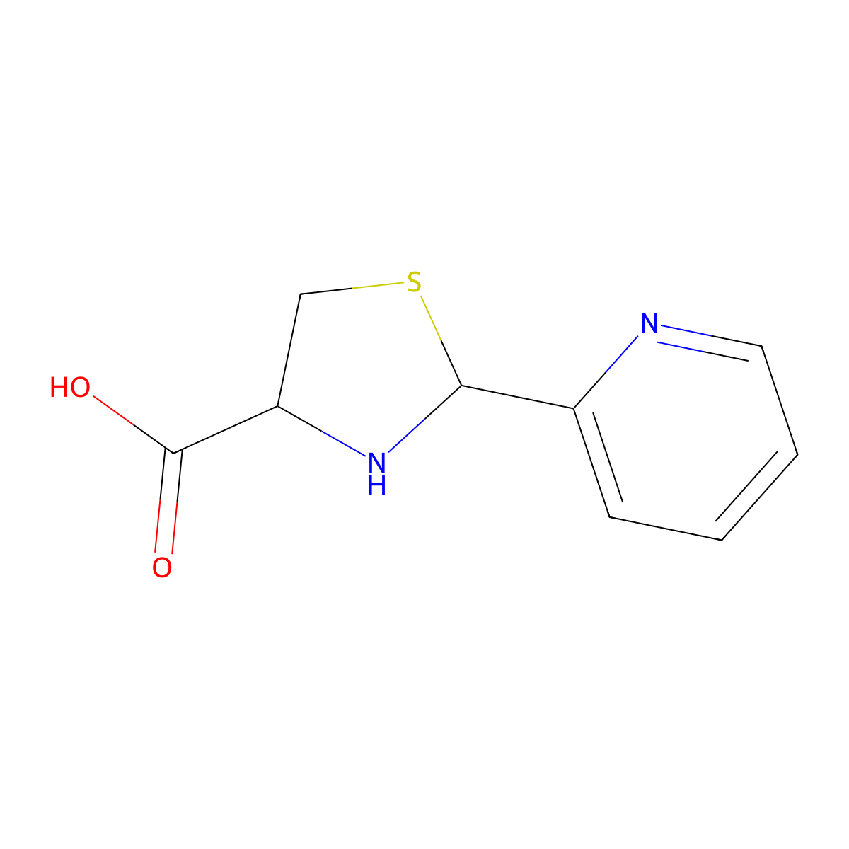 2-Pyridin-2-yl-1,3-thiazolidine-4-carboxylic acid molecular structure, CAS 196930-42-4