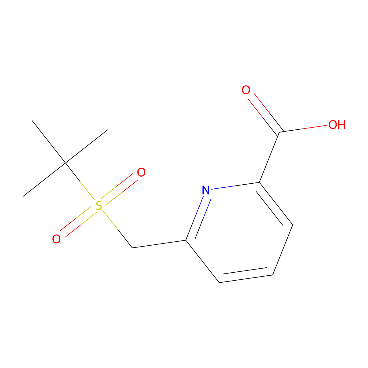 6-((2-Methylpropane-2-sulfonyl)methyl)pyridine-2-carboxylic acid molecular structure, CAS 1969429-74-0