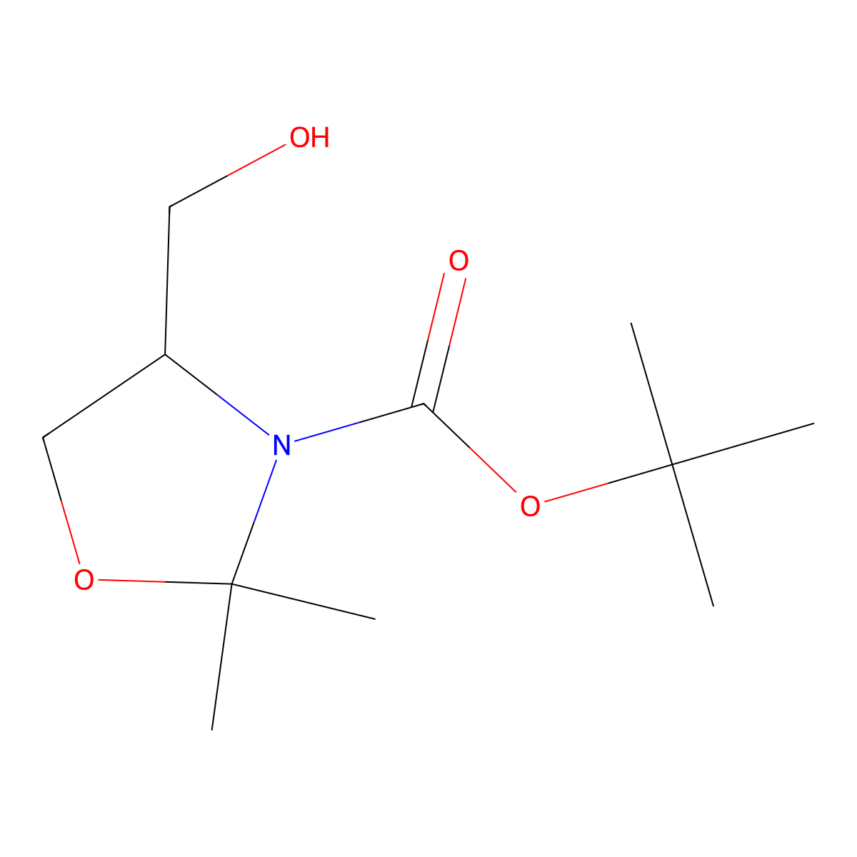 Tert-butyl 4-(hydroxymethyl)-2,2-dimethyl-1,3-oxazolidine-3-carboxylate molecular structure, CAS 196964-59-7