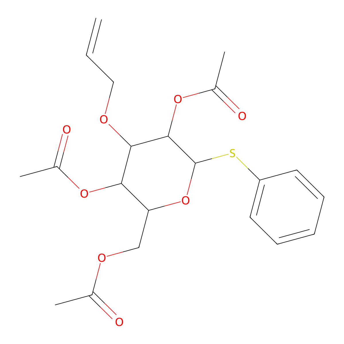 (2R,3R,4S,5R,6S)-2-(Acetoxymethyl)-4-(allyloxy)-6-(phenylthio)tetrahydro-2H-pyran-3,5-diyl diacetate molecular structure, CAS 197005-22-4