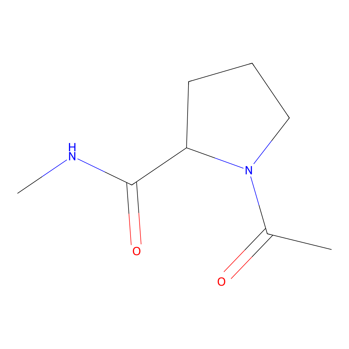 N-acetylproline N-methylamide molecular structure, CAS 19701-85-0
