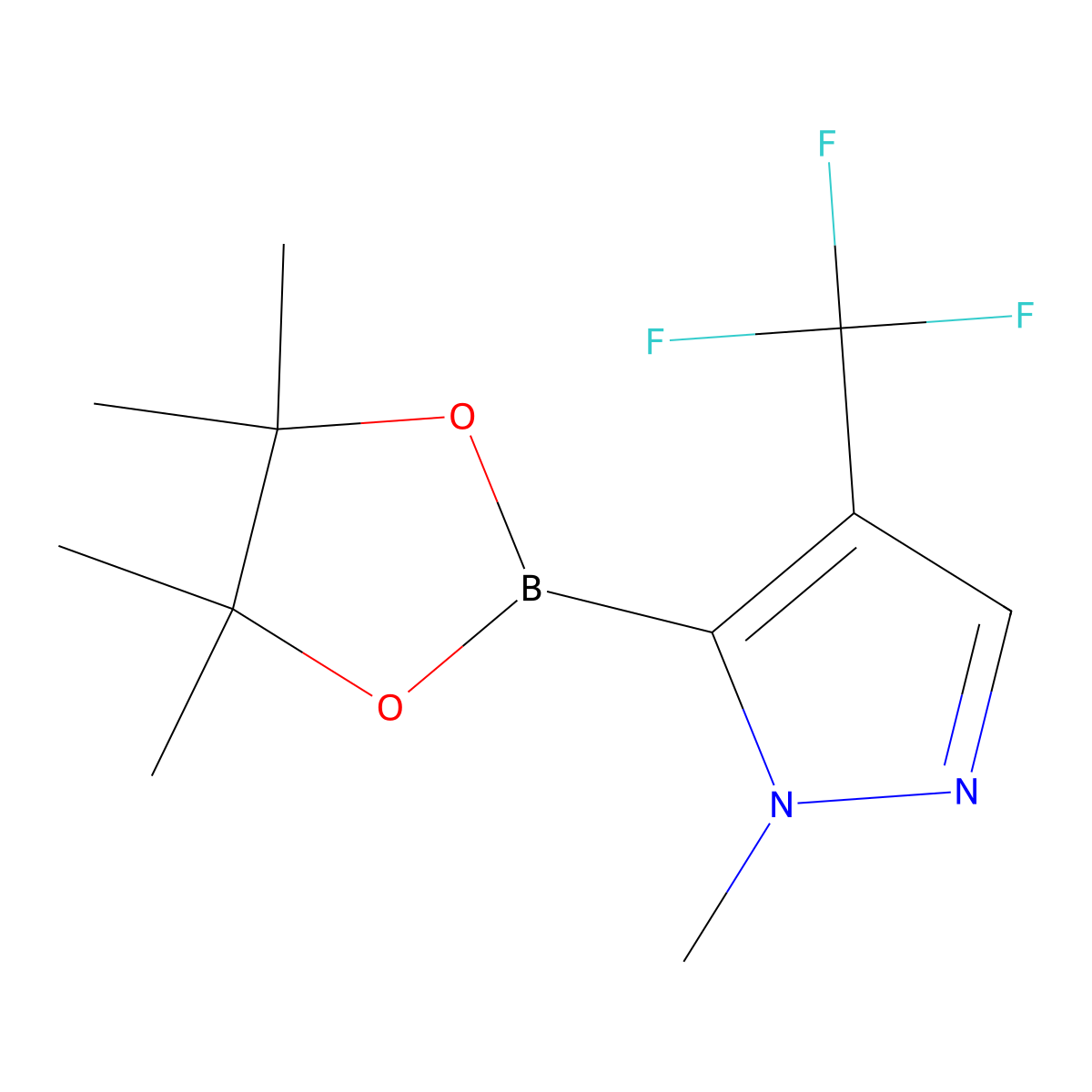 1-methyl-5-(tetramethyl-1,3,2-dioxaborolan-2-yl)-4-(trifluoromethyl)-1H-pyrazole molecular structure, CAS 1970184-05-4