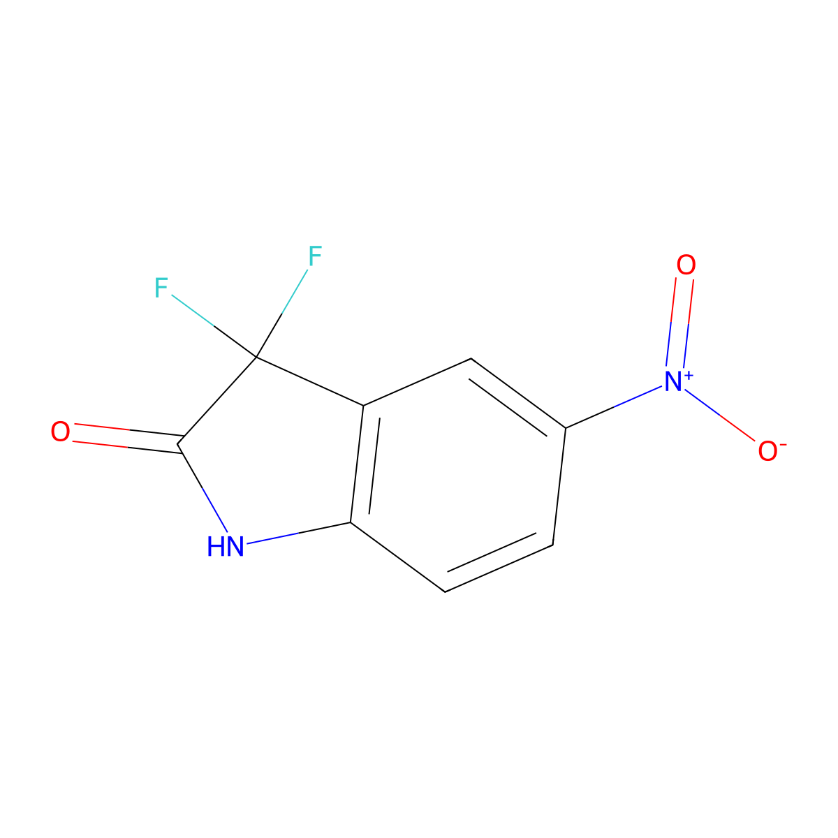 3,3-difluoro-5-nitro-2,3-dihydro-1H-indol-2-one molecular structure, CAS 197067-34-8