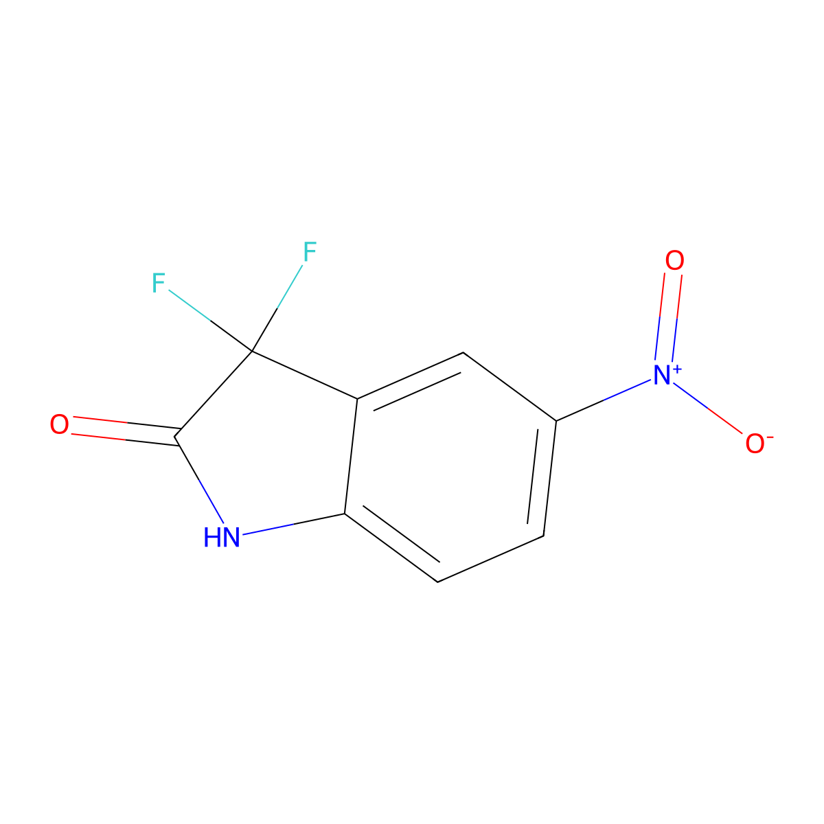 3,3-difluoro-5-nitro-2,3-dihydro-1H-indol-2-one molecular structure, CAS 197067-34-8