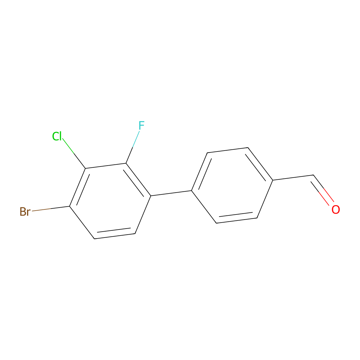 4'-Bromo-3'-chloro-2'-fluoro-[1,1'-biphenyl]-4-carbaldehyde molecular structure, CAS 1970776-59-0