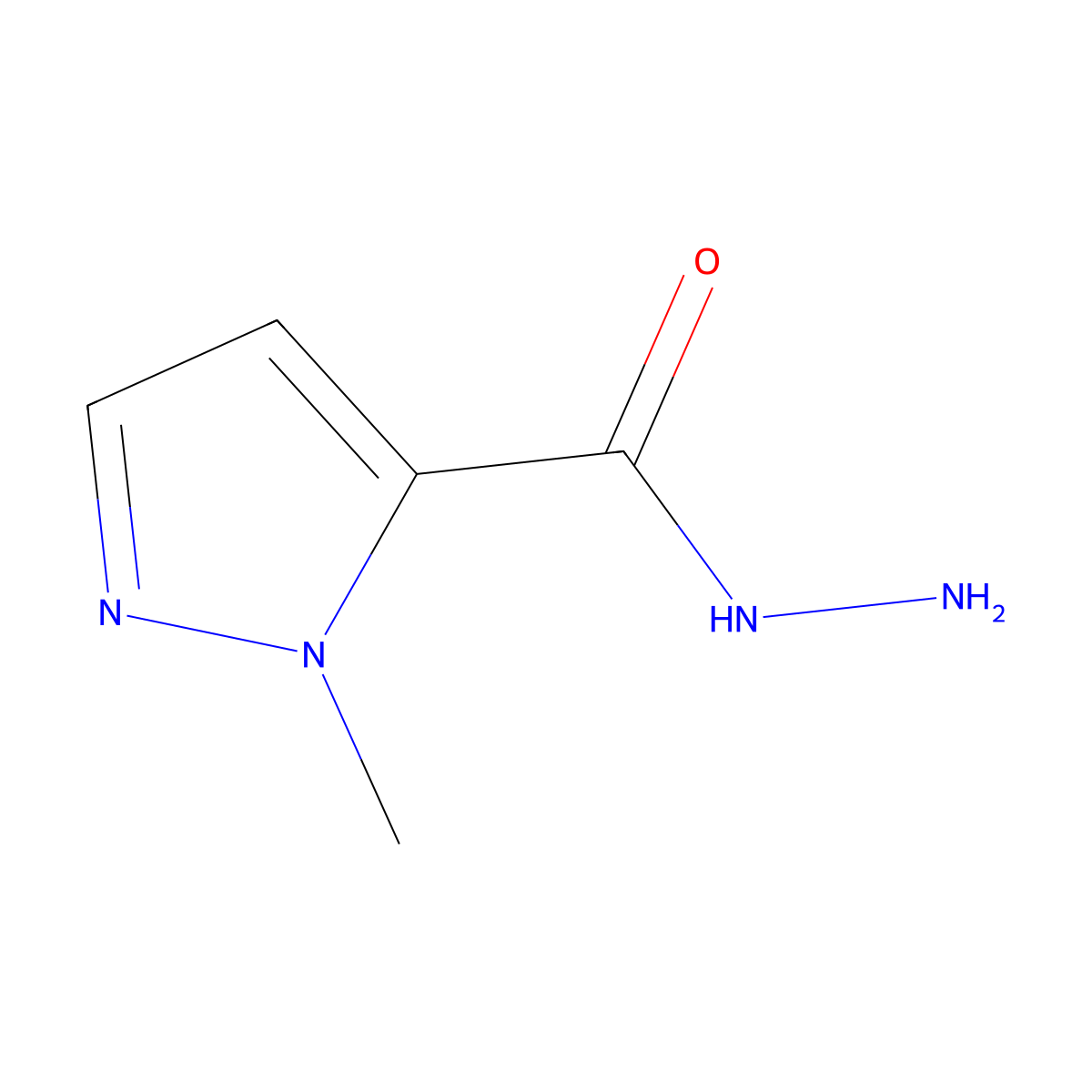 1-methyl-1H-pyrazole-5-carbohydrazide molecular structure, CAS 197079-02-0
