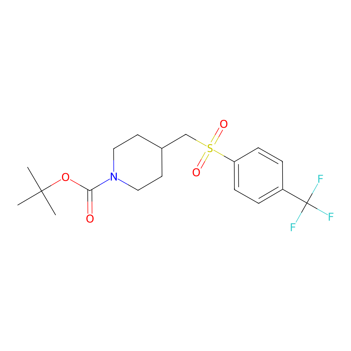 tert-Butyl 4-(((4-(trifluoromethyl)phenyl)sulfonyl)methyl)piperidine-1-carboxylate molecular structure, CAS 1970975-88-2