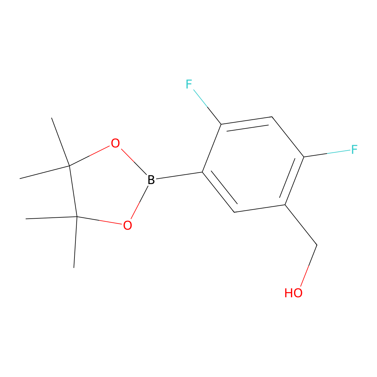 (2,4-Difluoro-5-(4,4,5,5-tetramethyl-1,3,2-dioxaborolan-2-yl)phenyl)methanol molecular structure, CAS 1970977-54-8