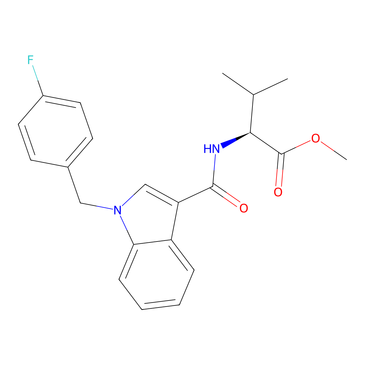 Methyl 2-(1-(4-fluorobenzyl)-1H-indole-3-carboxamido)-3-methyl butanoate, its optical and geometric isomers, salts and salts of isomers (Other name: MMB-FUBICA) molecular structure, CAS 1971007-90-5
