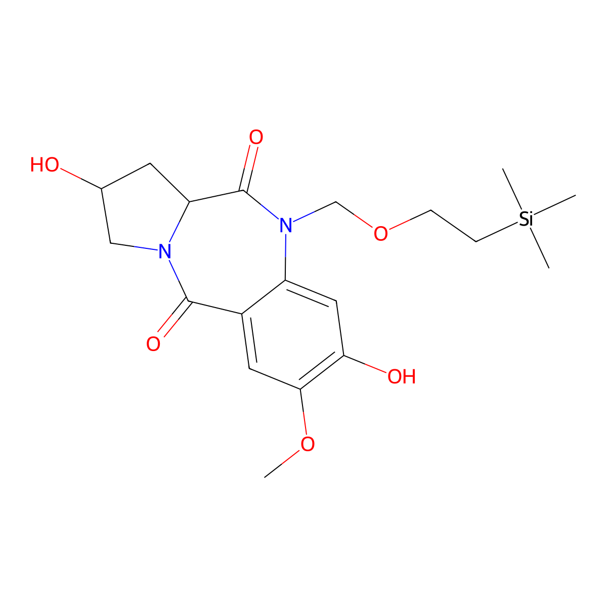 (2R,11aS)-2,8-Dihydroxy-7-methoxy-10-((2-(trimethylsilyl)ethoxy)methyl)-1,2,3,11a-tetrahydro-5H-benzo[e]pyrrolo[1,2-a][1,4]diazepine-5,11(10H)-dione molecular structure, CAS 1971076-35-3