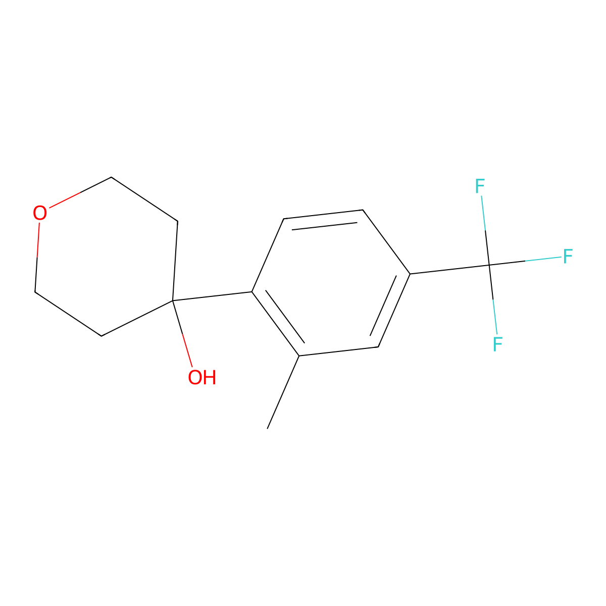 4-(2-methyl-4-(trifluoromethyl)phenyl)tetrahydro-2H-pyran-4-ol molecular structure, CAS 1971096-49-7