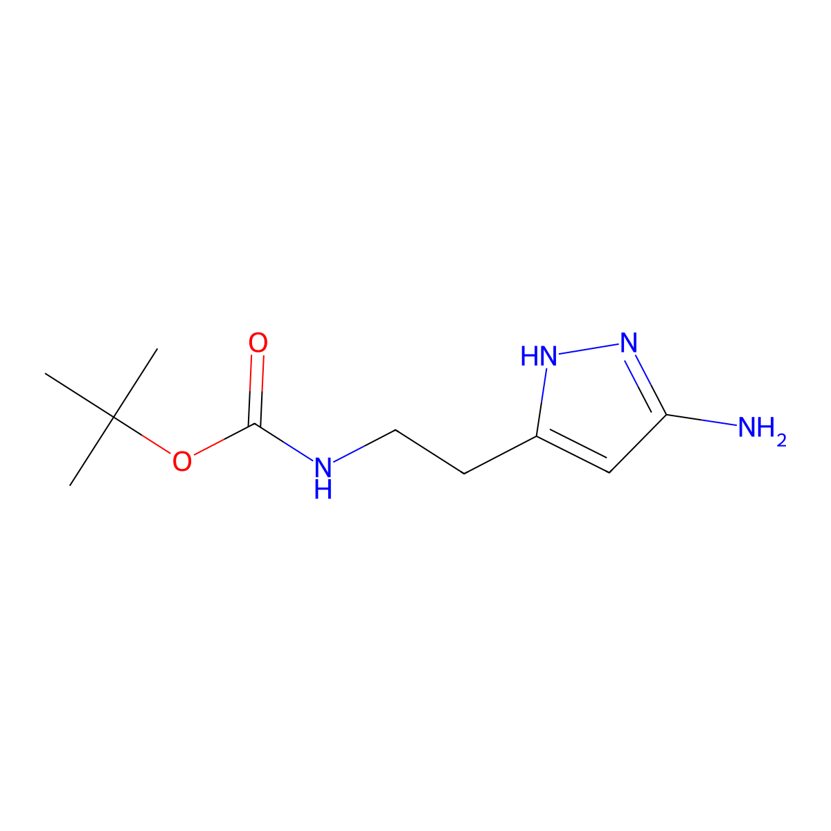 tert-butyl N-[2-(5-amino-1H-pyrazol-3-yl)ethyl]carbamate molecular structure, CAS 1971124-75-0