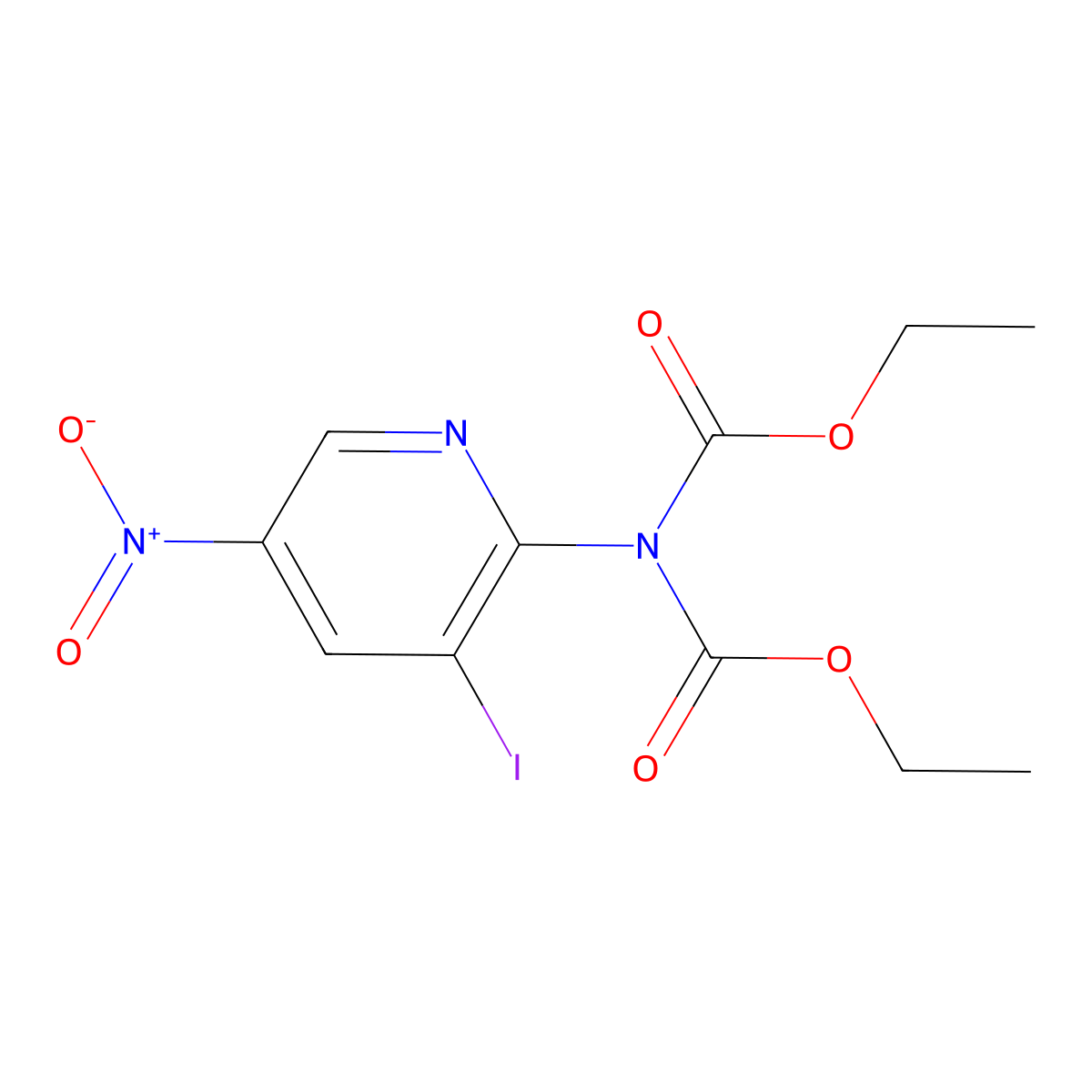 ethyl N-(ethoxycarbonyl)-N-(3-iodo-5-nitropyridin-2-yl)carbamate molecular structure, CAS 1971131-38-0