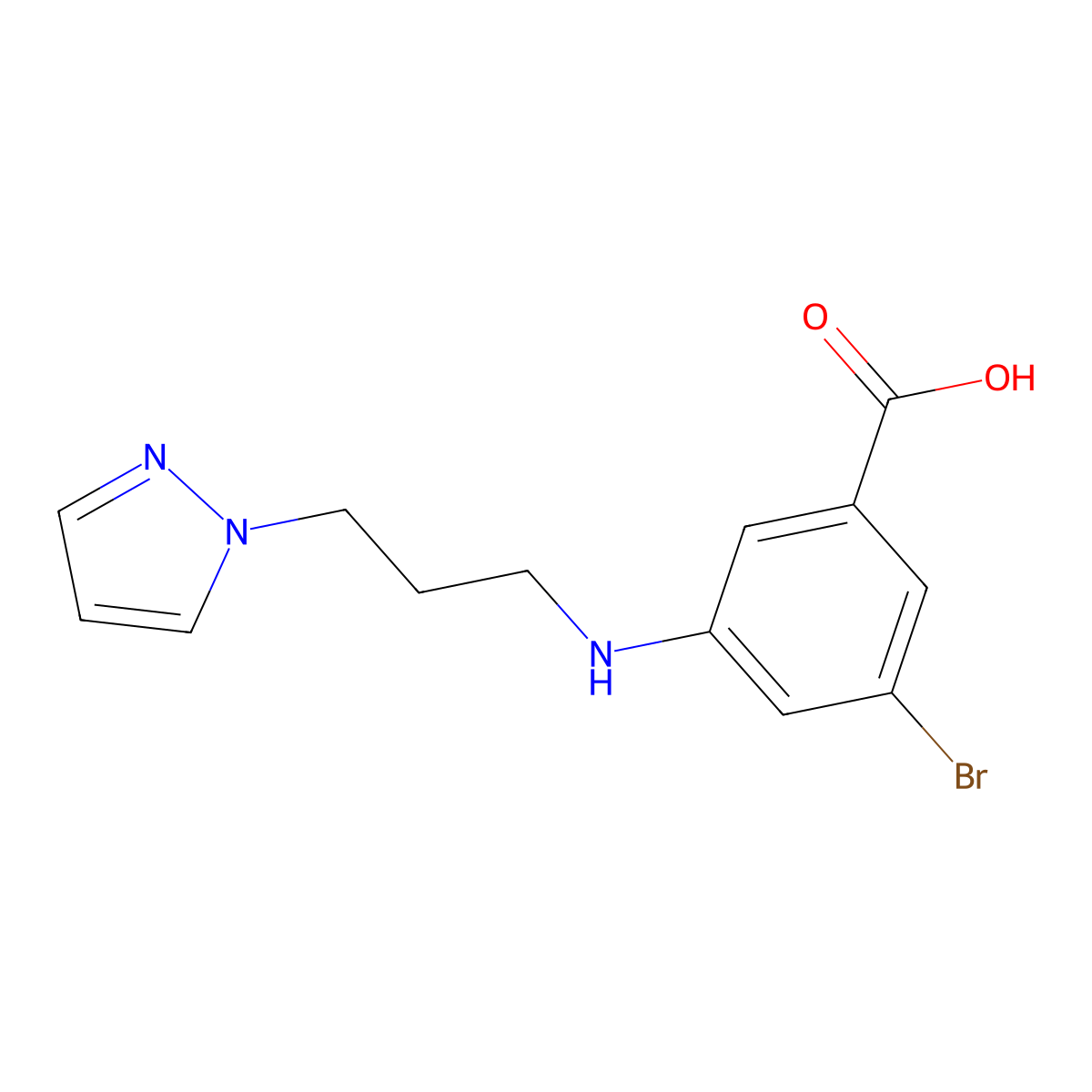3-((3-(1H-Pyrazol-1-YL)propyl)amino)-5-bromobenzoic acid molecular structure, CAS 1971269-86-9