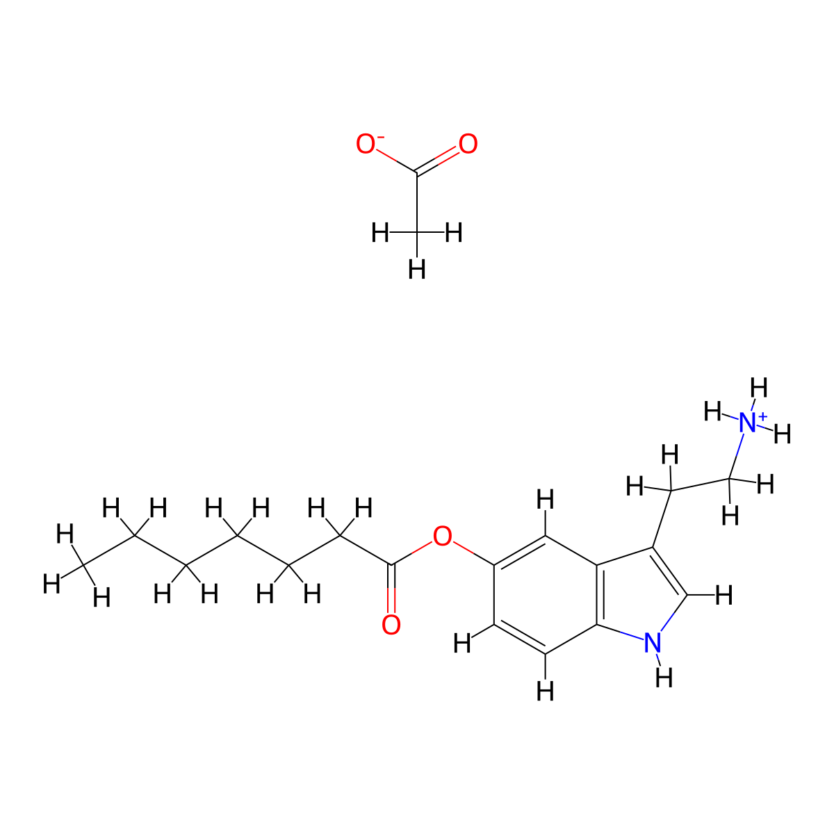 Heptanoic acid, 3-(2-aminoethyl)indol-5-yl ester, monoacetate molecular structure, CAS 19716-84-8