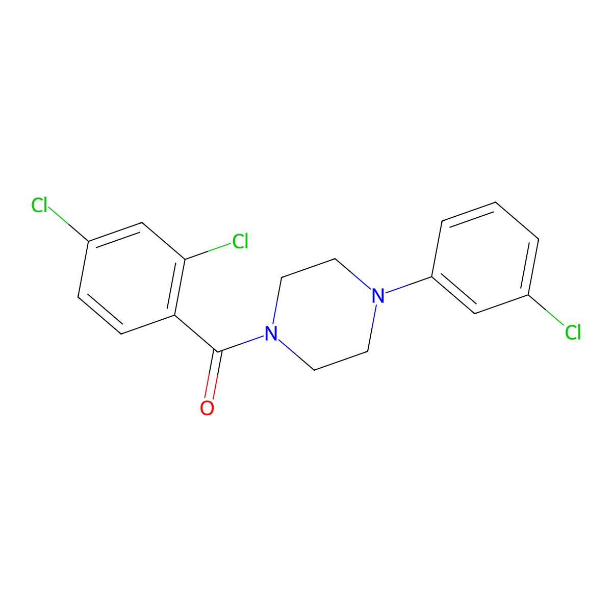 Piperazine, 1-(3-chlorophenyl)-4-(2,4-dichlorobenzoyl)- molecular structure, CAS 197166-36-2
