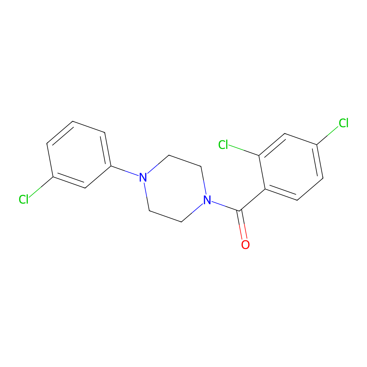 Piperazine, 1-(3-chlorophenyl)-4-(2,4-dichlorobenzoyl)- molecular structure, CAS 197166-36-2