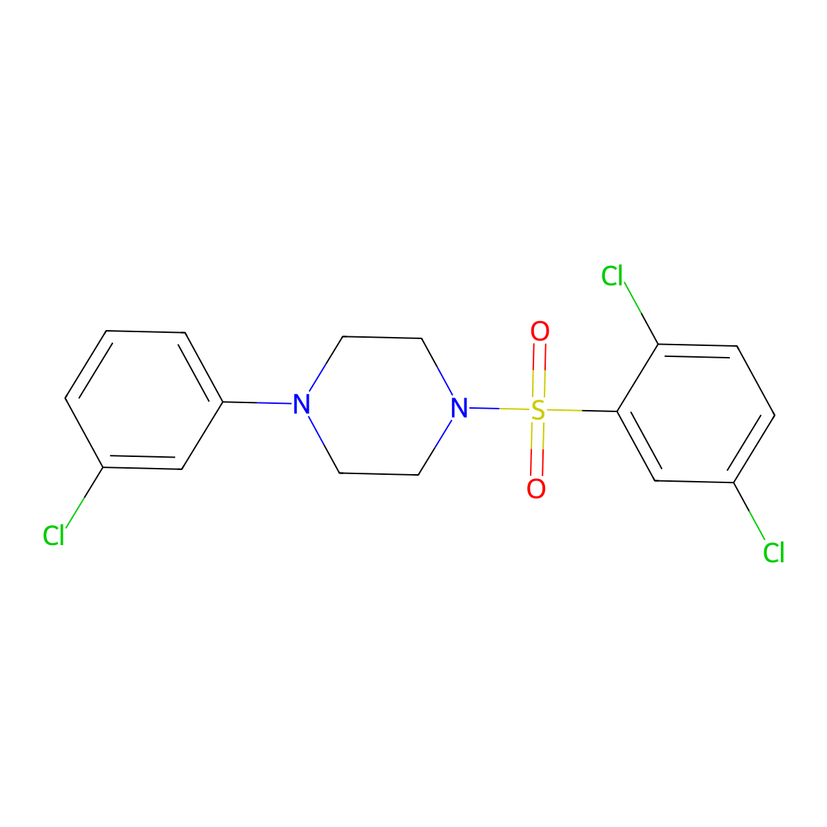 1-(3-Chlorophenyl)-4-(2,5-dichlorobenzene-1-sulfonyl)piperazine molecular structure, CAS 197166-38-4