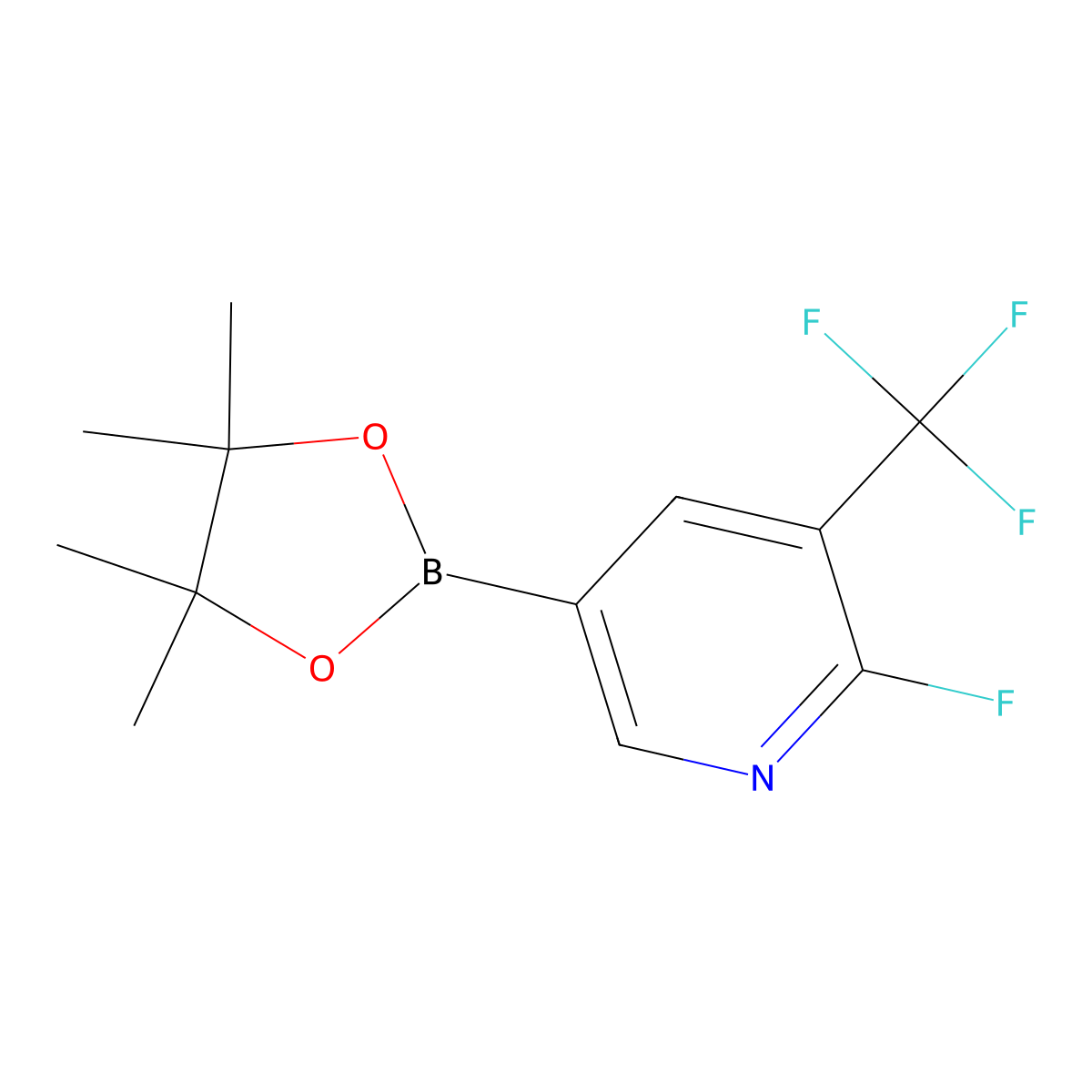 2-Fluoro-5-(4,4,5,5-tetramethyl-1,3,2-dioxaborolan-2-yl)-3-(trifluoromethyl)pyridine molecular structure, CAS 1971914-58-5