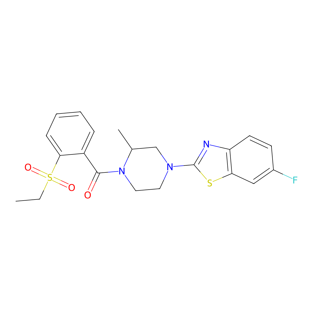 (S)-(2-(Ethylsulfonyl)phenyl)(4-(6-fluorobenzo[d]thiazol-2-yl)-2-methylpiperazin-1-yl)methanone molecular structure, CAS 1971937-18-4