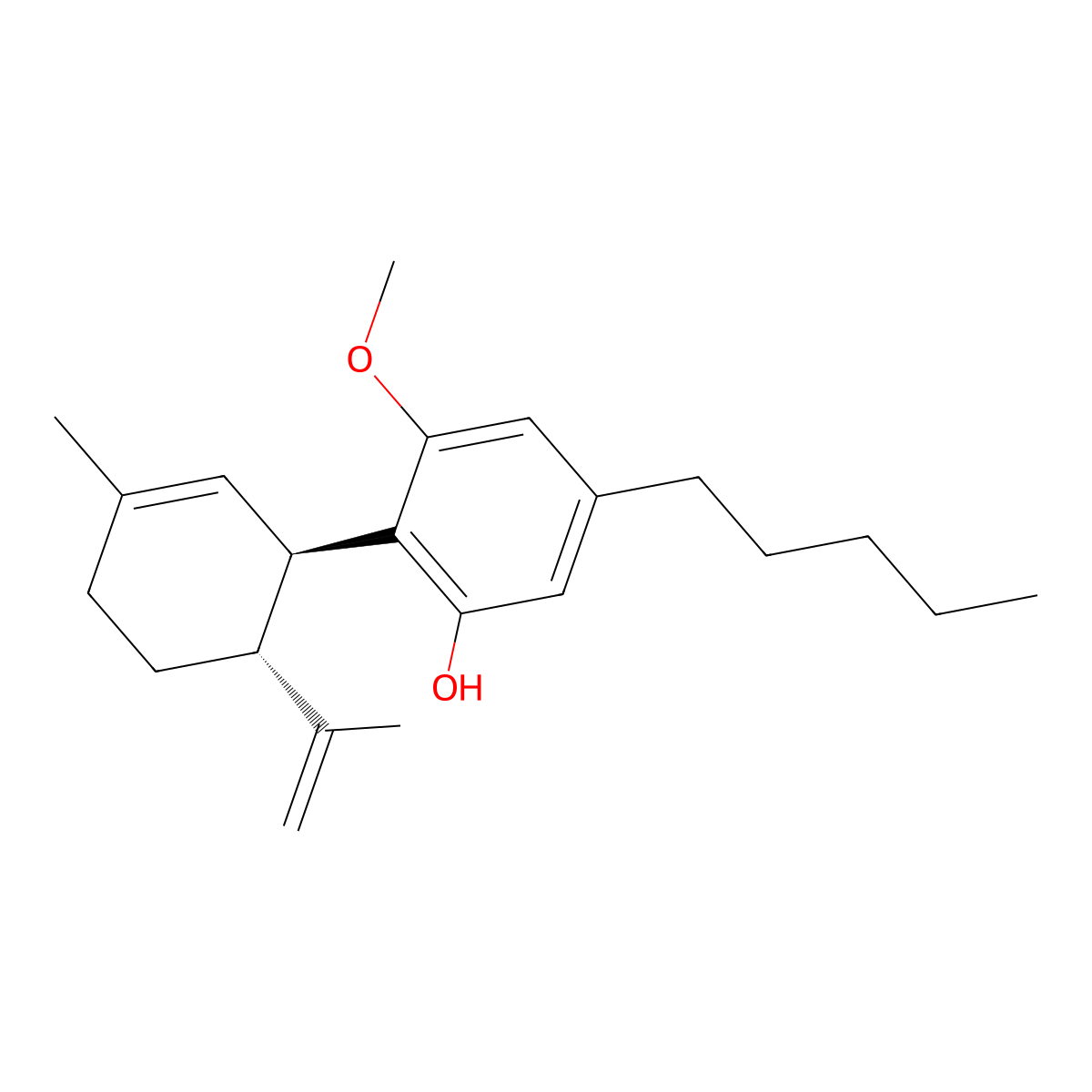 3-Methoxy-2-((1R,6R)-3-methyl-6-(1-methylethenyl)-2-cyclohexen-1-yl)-5-pentylphenol molecular structure, CAS 1972-05-0
