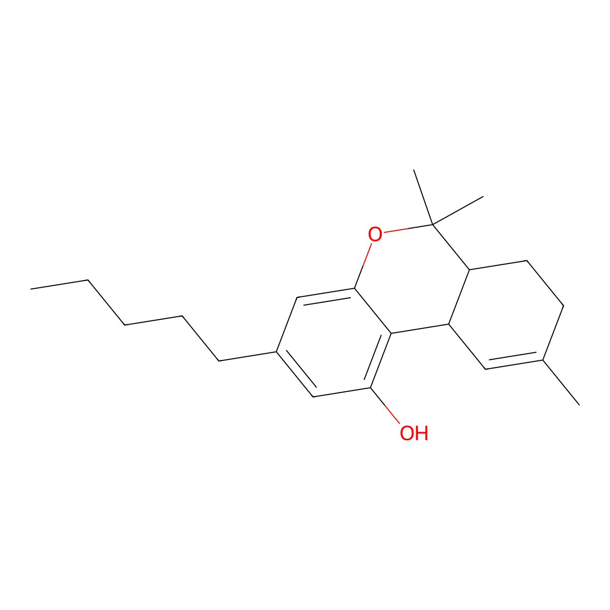 Tetrahydrocannabinol molecular structure, CAS 1972-08-3