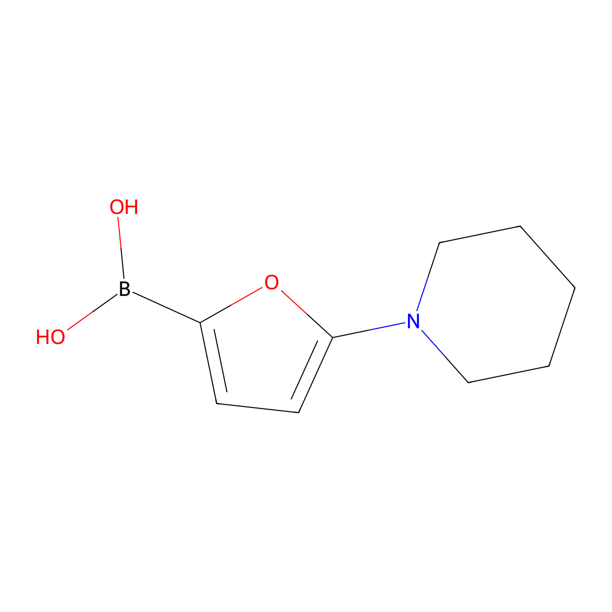 (5-(Piperidin-1-yl)furan-2-yl)boronic acid molecular structure, CAS 1972613-46-9