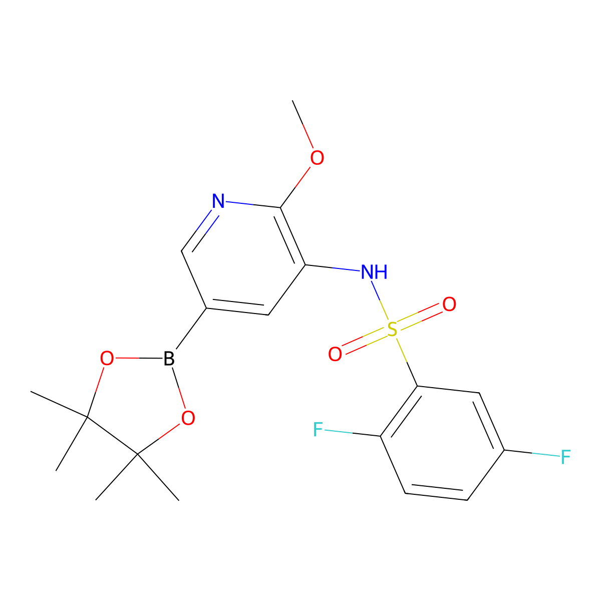 2,5-difluoro-N-[2-methoxy-5-(4,4,5,5-tetramethyl-1,3,2-dioxaborolan-2-yl)pyridin-3-yl]benzene-1-sulfonamide molecular structure, CAS 1972631-45-0