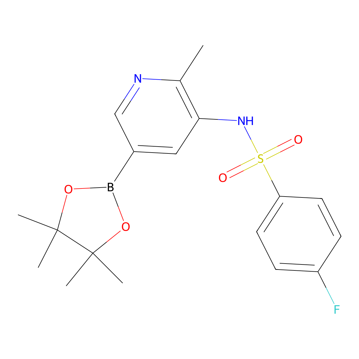 4-fluoro-N-[2-methyl-5-(4,4,5,5-tetramethyl-1,3,2-dioxaborolan-2-yl)pyridin-3-yl]benzene-1-sulfonamide molecular structure, CAS 1972632-21-5