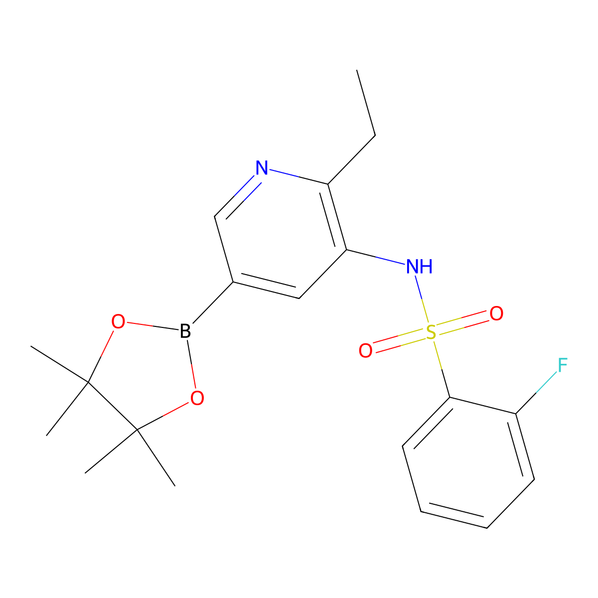 N-[2-ethyl-5-(4,4,5,5-tetramethyl-1,3,2-dioxaborolan-2-yl)pyridin-3-yl]-2-fluorobenzene-1-sulfonamide molecular structure, CAS 1972642-92-4