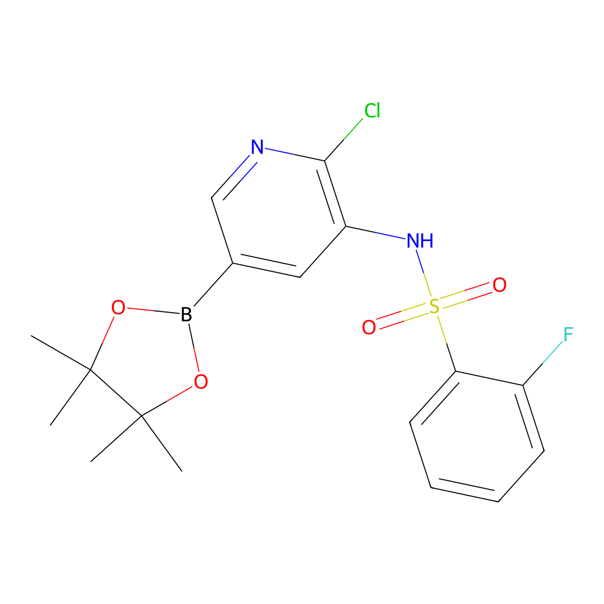 N-[2-chloro-5-(4,4,5,5-tetramethyl-1,3,2-dioxaborolan-2-yl)pyridin-3-yl]-2-fluorobenzene-1-sulfonamide molecular structure, CAS 1972646-23-3