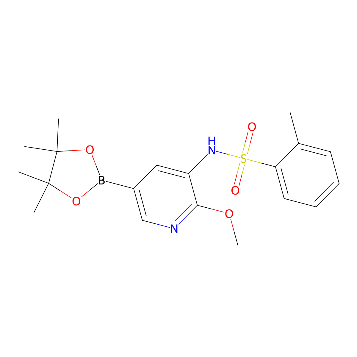 N-[2-methoxy-5-(4,4,5,5-tetramethyl-1,3,2-dioxaborolan-2-yl)pyridin-3-yl]-2-methylbenzene-1-sulfonamide molecular structure, CAS 1972646-25-5