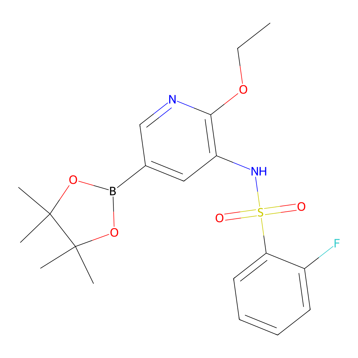 N-[2-ethoxy-5-(4,4,5,5-tetramethyl-1,3,2-dioxaborolan-2-yl)pyridin-3-yl]-2-fluorobenzene-1-sulfonamide molecular structure, CAS 1972650-15-9
