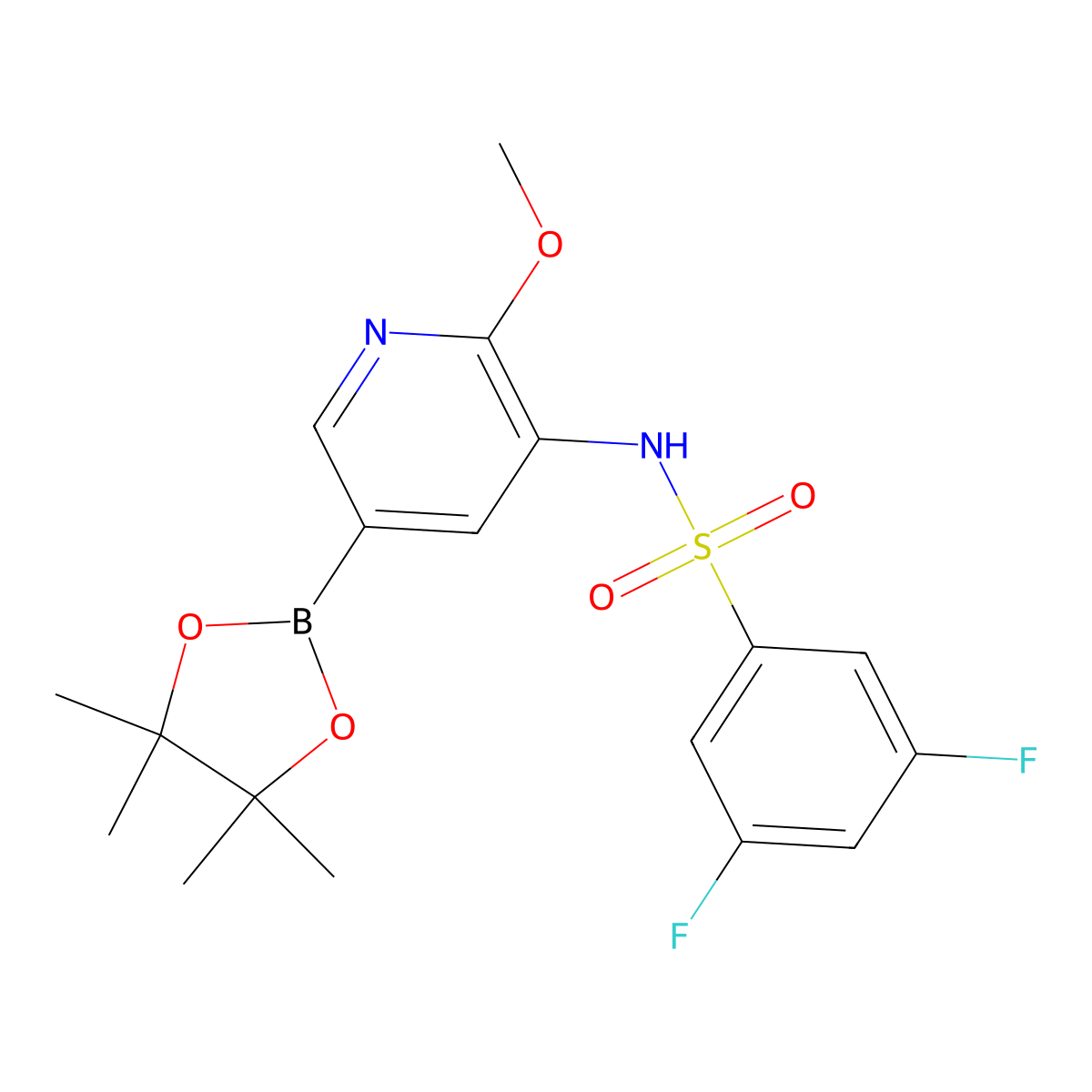 3,5-difluoro-N-[2-methoxy-5-(4,4,5,5-tetramethyl-1,3,2-dioxaborolan-2-yl)pyridin-3-yl]benzene-1-sulfonamide molecular structure, CAS 1972657-84-3