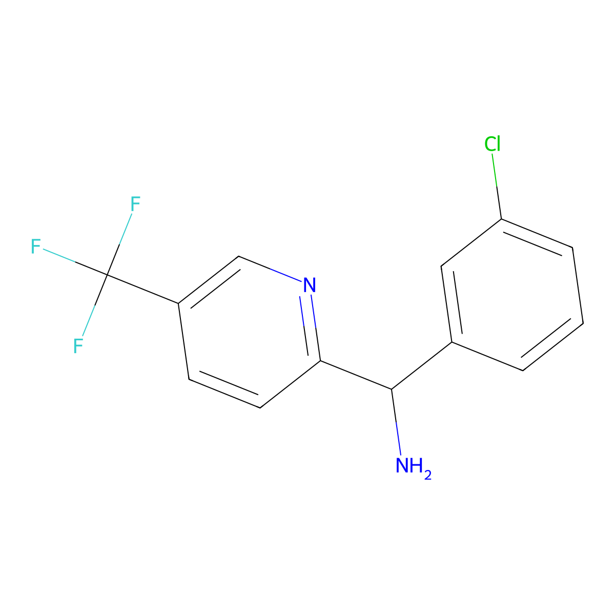 (3-Chlorophenyl)(5-(trifluoromethyl)pyridin-2-yl)methanamine molecular structure, CAS 1972828-76-4