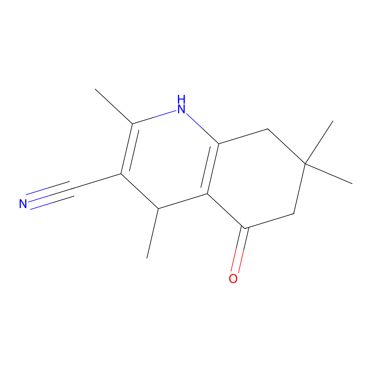 2,4,7,7-Tetramethyl-5-oxo-1,4,5,6,7,8-hexahydro-3-quinolinecarbonitrile molecular structure, CAS 19732-58-2