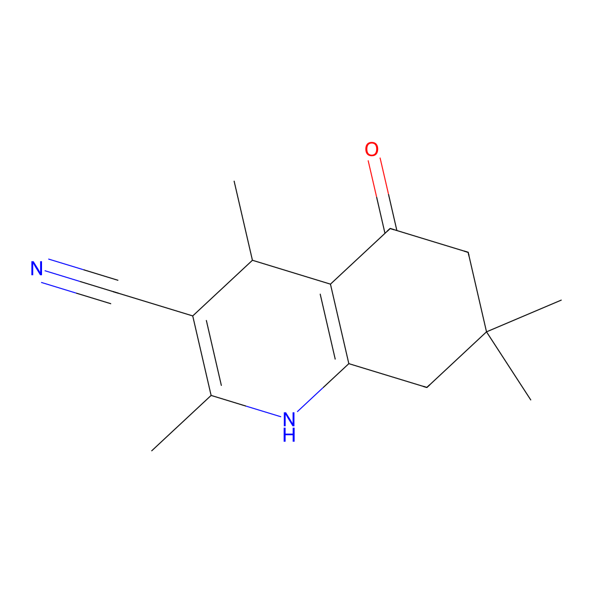 2,4,7,7-Tetramethyl-5-oxo-1,4,5,6,7,8-hexahydro-3-quinolinecarbonitrile molecular structure, CAS 19732-58-2