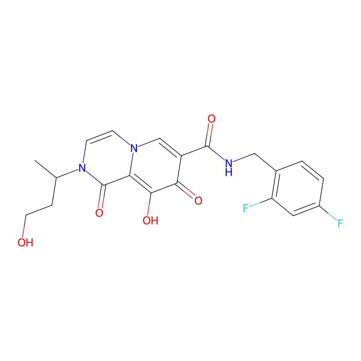 N-[(2,4-Difluorophenyl)methyl]-1,8-dihydro-9-hydroxy-2-[(1R)-3-hydroxy-1-methylpropyl]-1,8-dioxo-2H-pyrido[1,2-a]pyrazine-7-carboxamide molecular structure, CAS 1973402-05-9