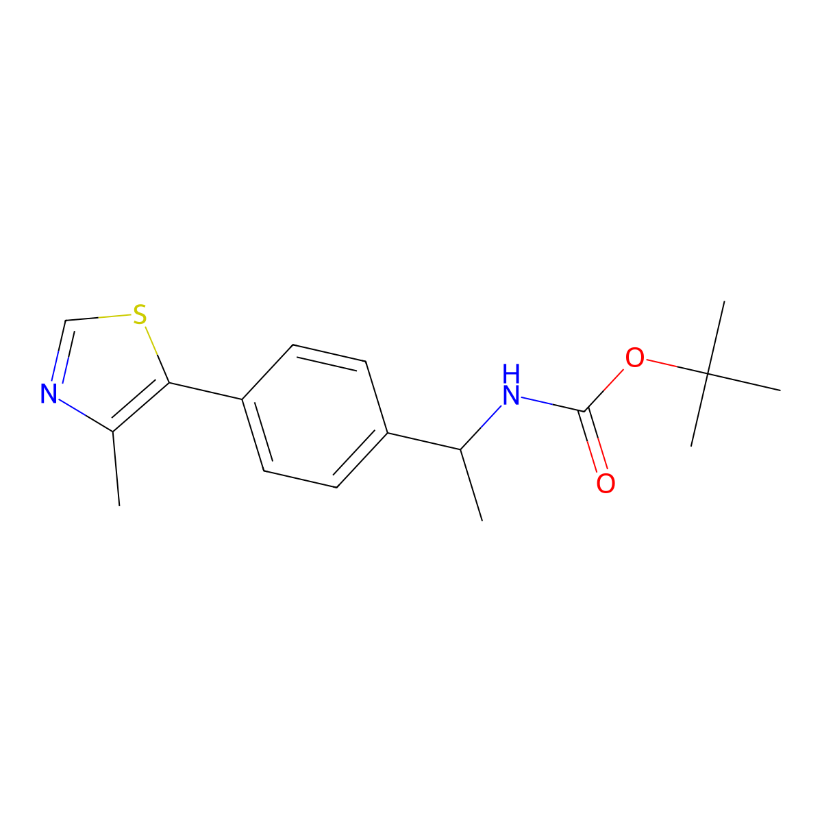(S)-tert-butyl (1-(4-(4-methylthiazol-5-yl)phenyl)ethyl)carbamate molecular structure, CAS 1973408-97-7