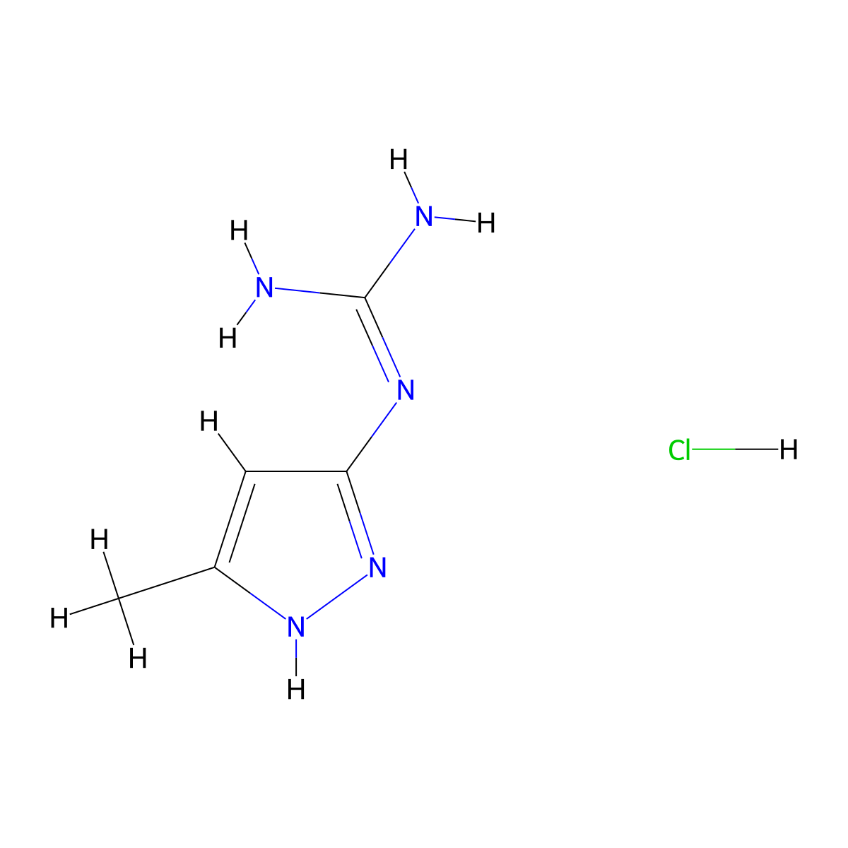 1-(5-methyl-1H-pyrazol-3-yl)guanidine hydrochloride molecular structure, CAS 197356-56-2