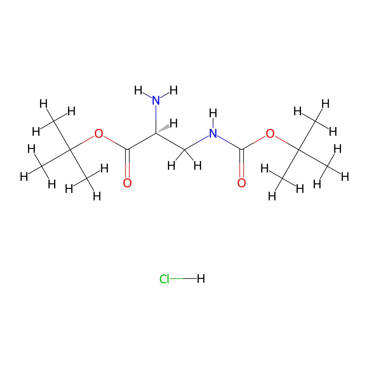 (S)-tert-Butyl 2-amino-3-((tert-butoxycarbonyl)amino)propanoate hydrochloride molecular structure, CAS 197358-53-5