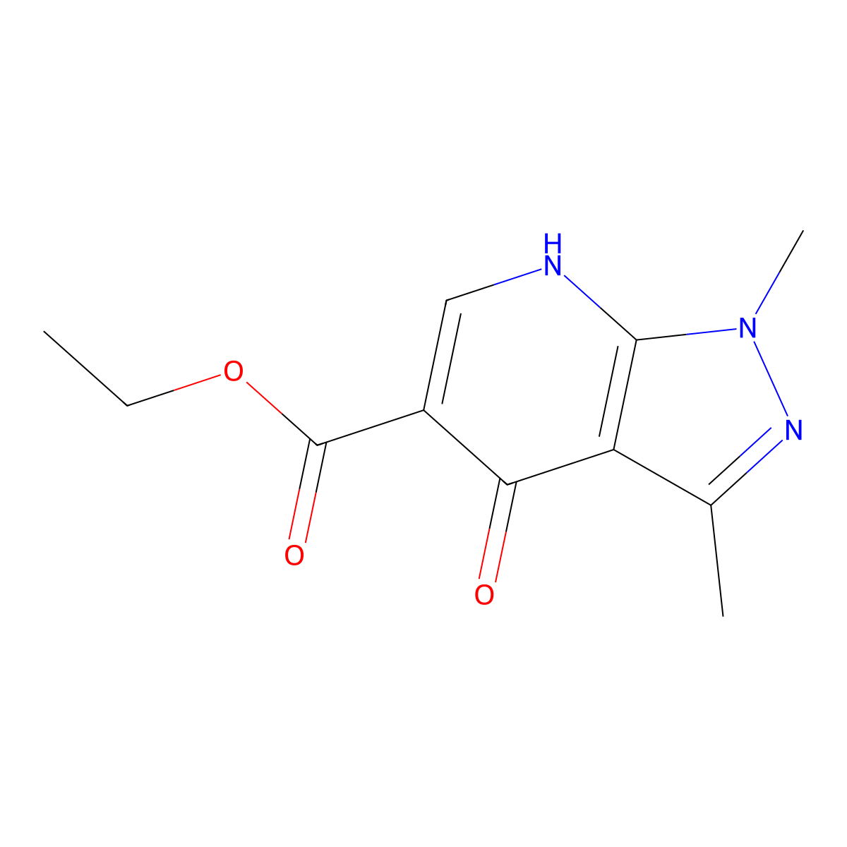 Ethyl 4-hydroxy-1,3-dimethyl-1H-pyrazolo[3,4-b]pyridine-5-carboxylate molecular structure, CAS 19736-06-2