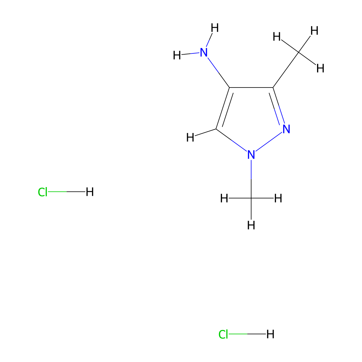 1,3-dimethyl-1H-pyrazol-4-amine dihydrochloride molecular structure, CAS 197367-87-6