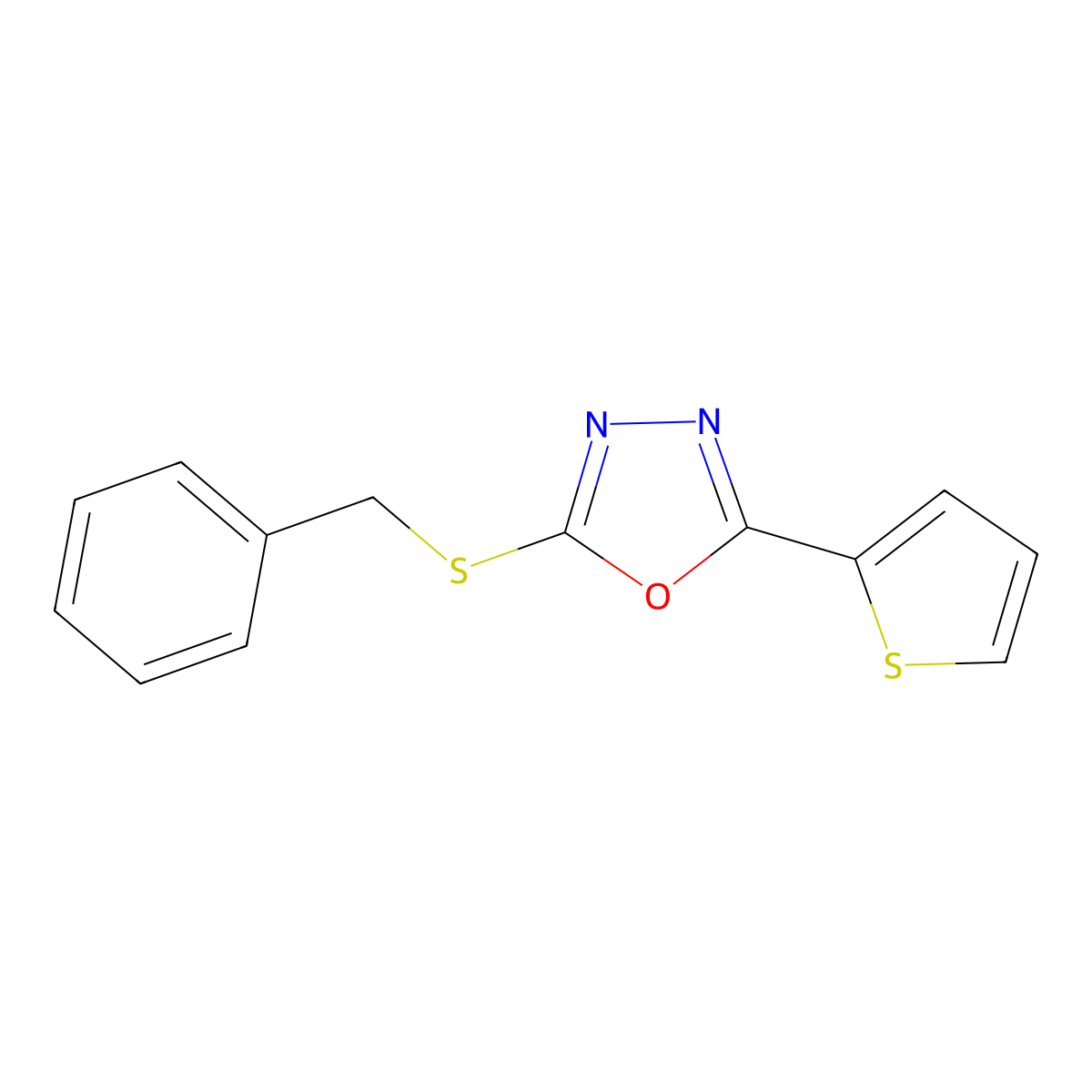 2-(Benzylsulfanyl)-5-(thiophen-2-yl)-1,3,4-oxadiazole molecular structure, CAS 197371-70-3