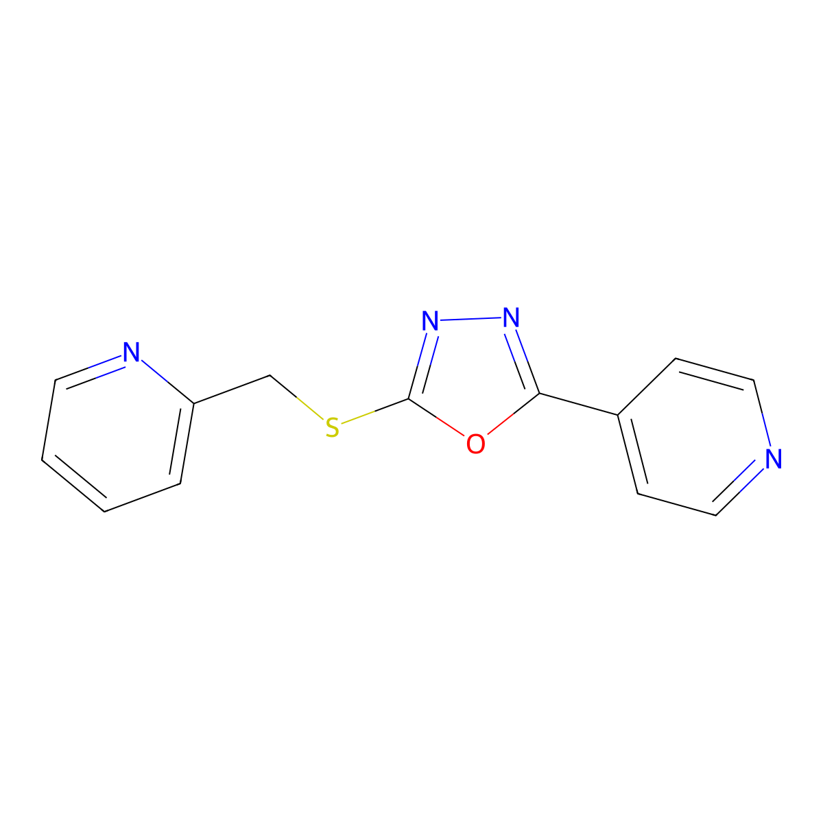 2-((Pyridin-2-ylmethyl)thio)-5-(pyridin-4-yl)-1,3,4-oxadiazole molecular structure, CAS 197371-72-5