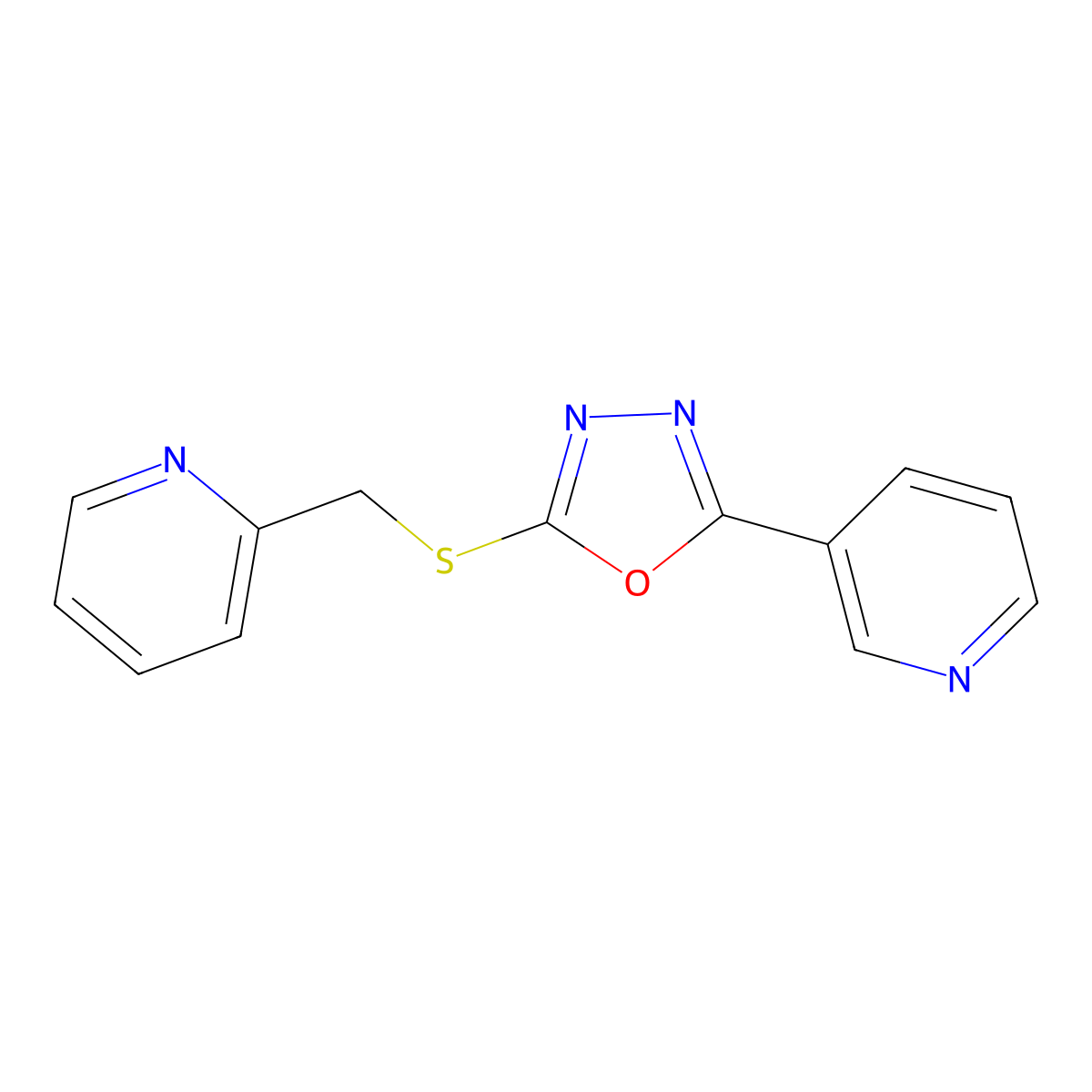 2-((Pyridin-2-ylmethyl)thio)-5-(pyridin-3-yl)-1,3,4-oxadiazole molecular structure, CAS 197371-79-2