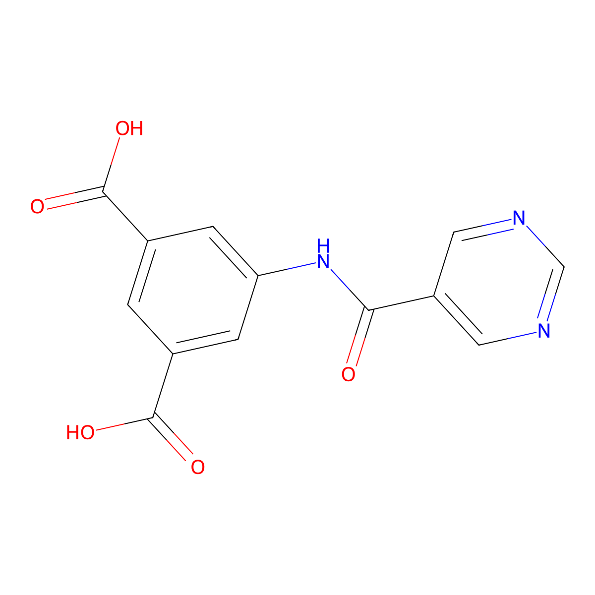 5-(Pyrimidine-5-carboxamido)isophthalic acid molecular structure, CAS 1973826-31-1