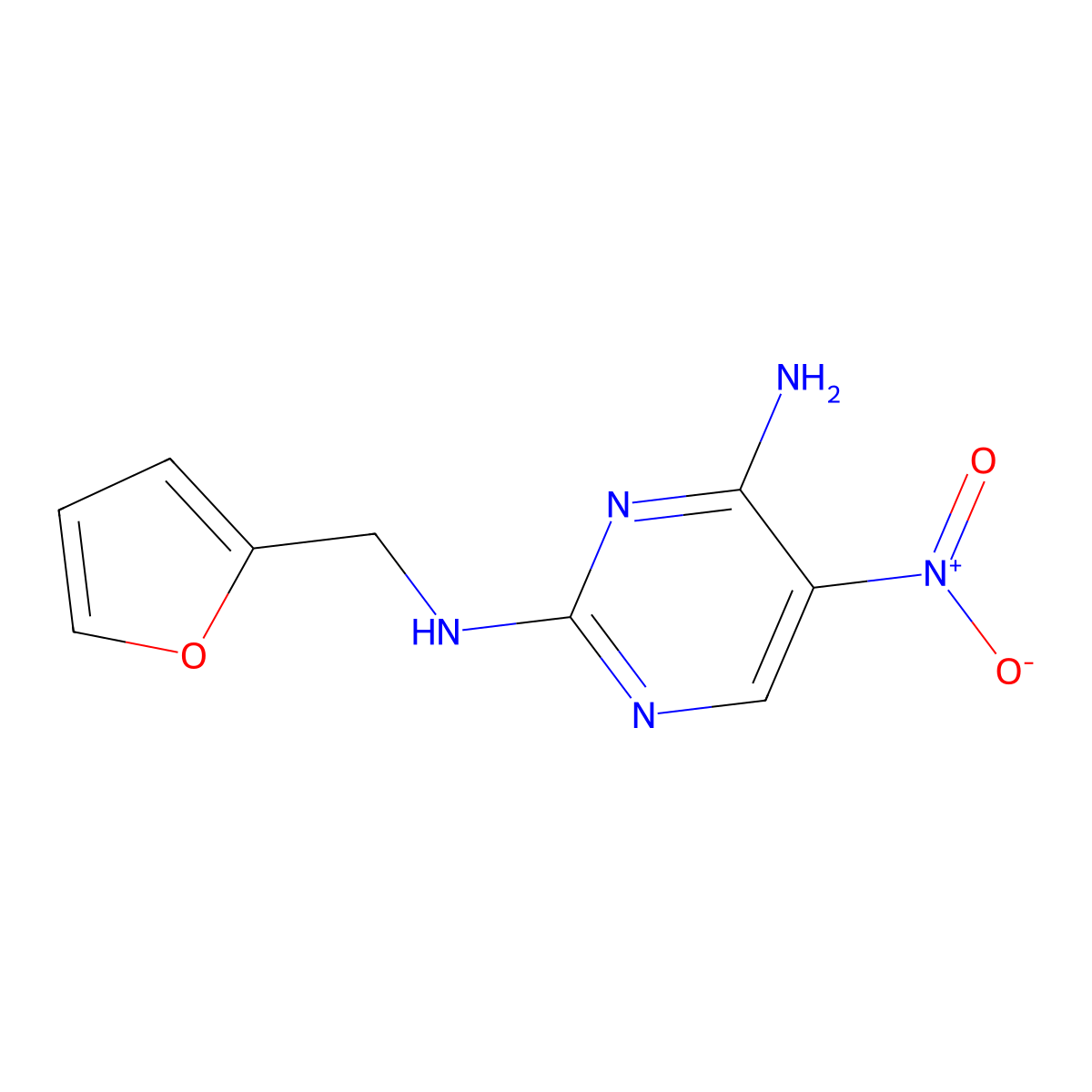 N2-(furan-2-ylmethyl)-5-nitropyrimidine-2,4-diamine molecular structure, CAS 1974-19-2